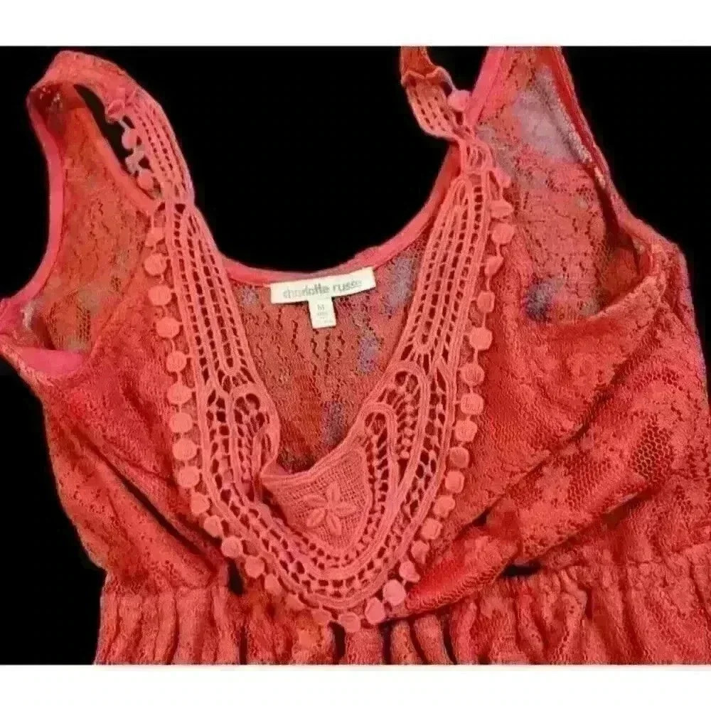 CHARLOTTE RUSSE Woman's WINE Rich RED Dress LACE Sleeveless LINED size Med - Picture 10 of 10